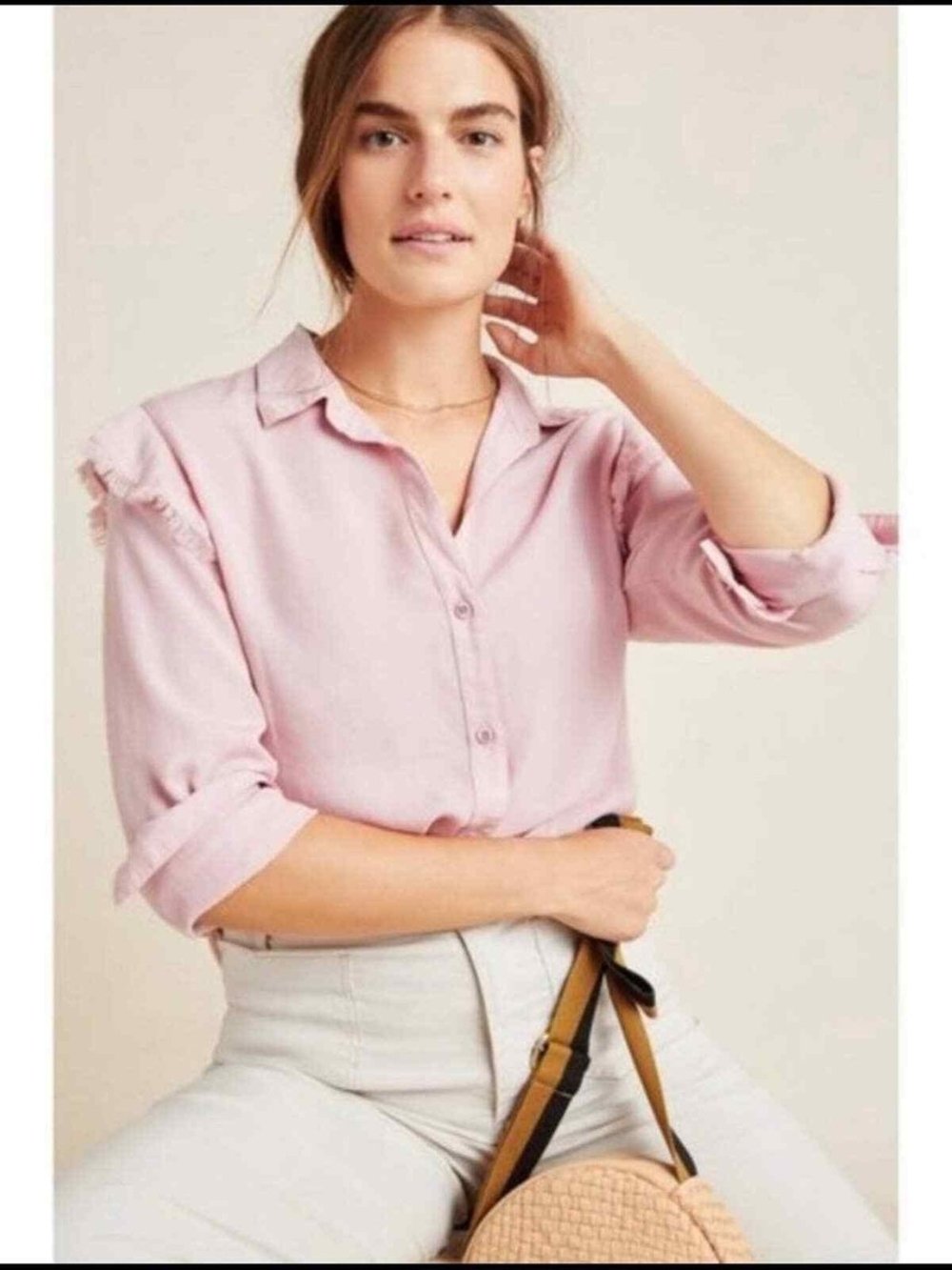 Anthropologie Cloth&Stone Pink Ruffle Shirt